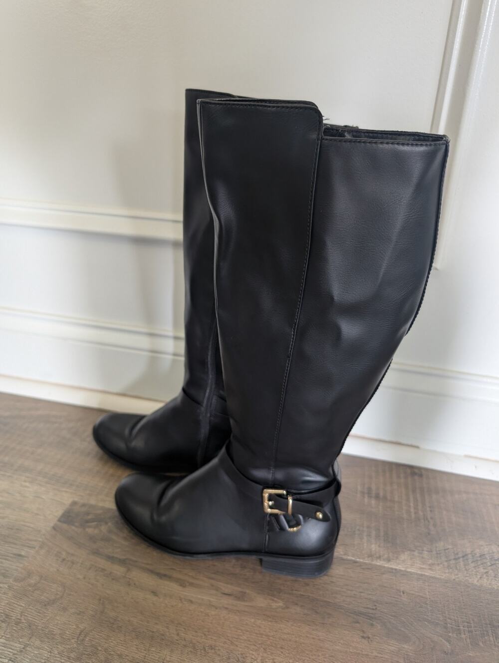Aldo Riding Boots Womens 6 Knee High Black Leather Zipper Block Heel Equestrian